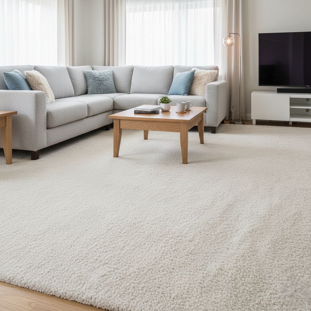 A clean, cozy living room with freshly cleaned carpets.