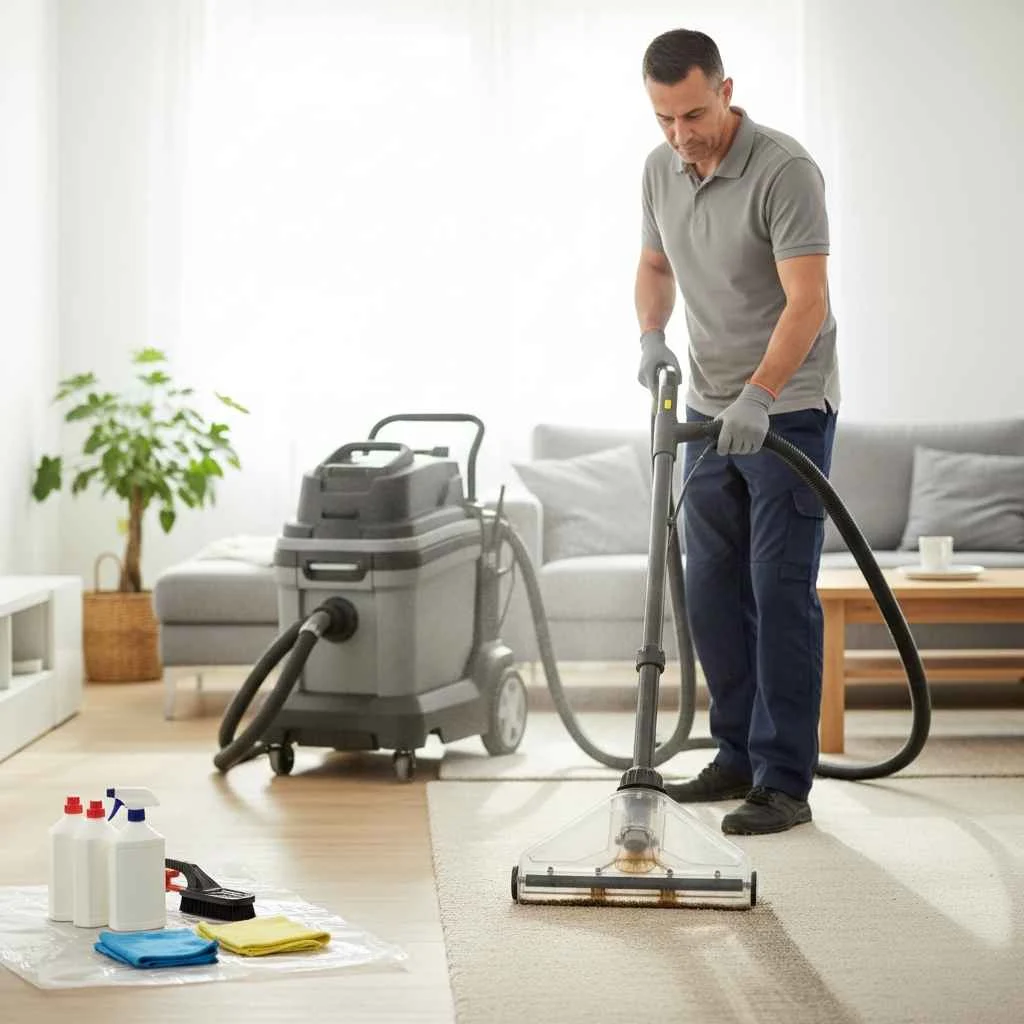 professional carpet extraction equipment in use