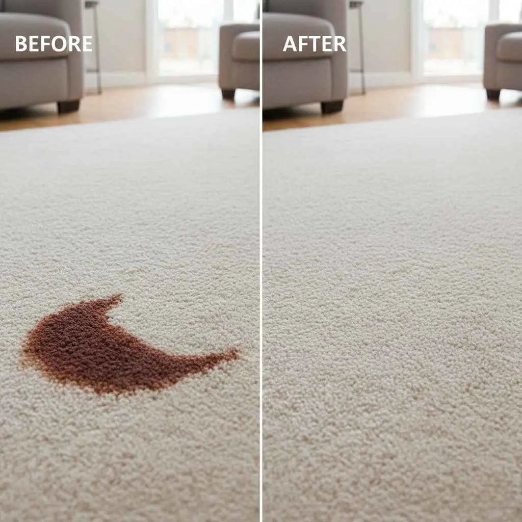 Before-and-after comparison of carpet stain removal