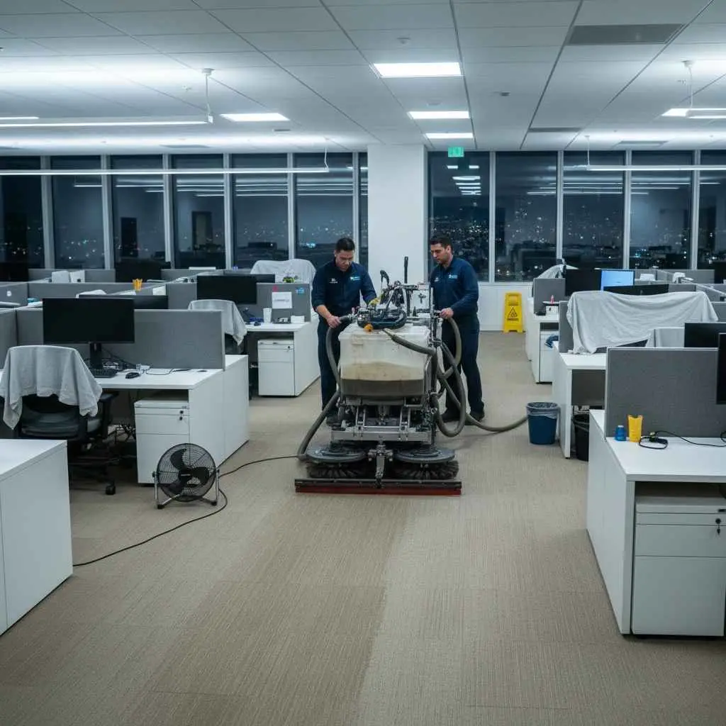  Industrial carpet cleaning machine in action in a San Mateo office