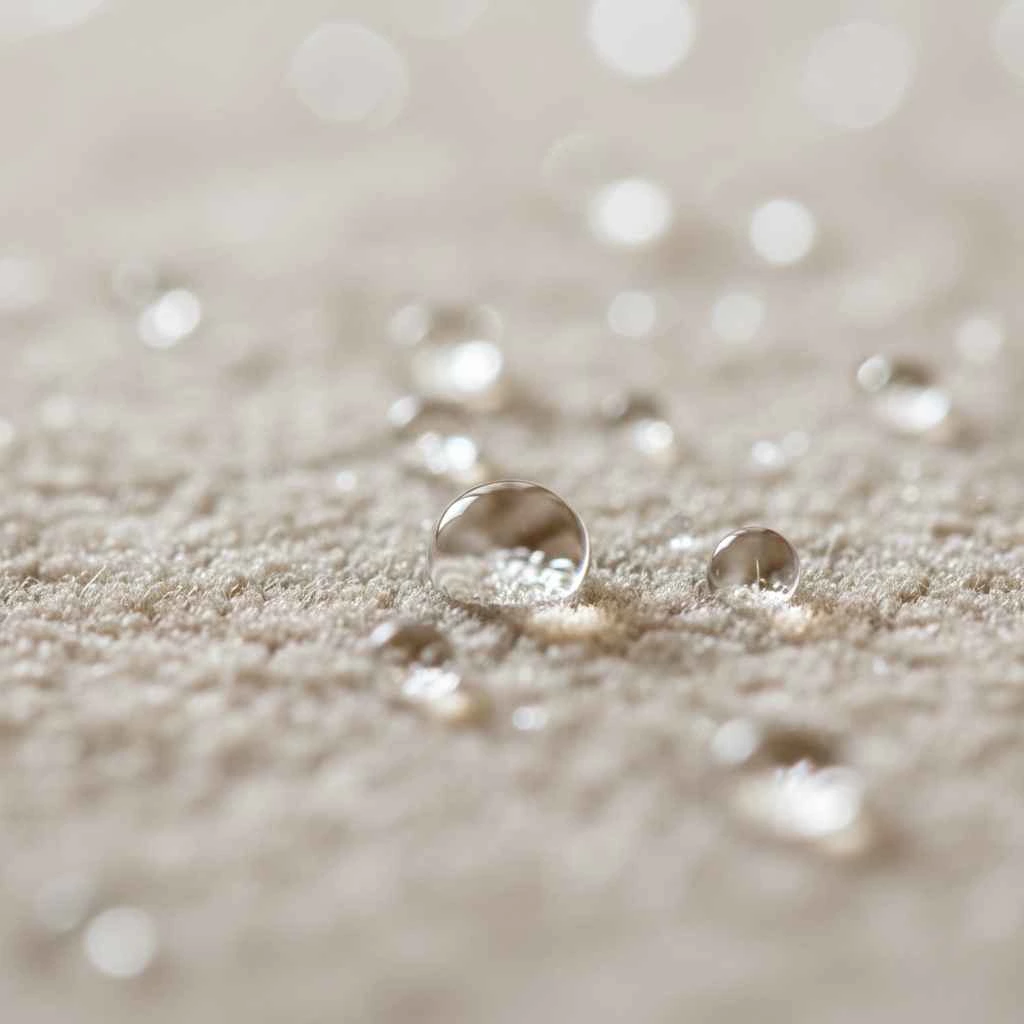 Water beading on protected carpet fibers