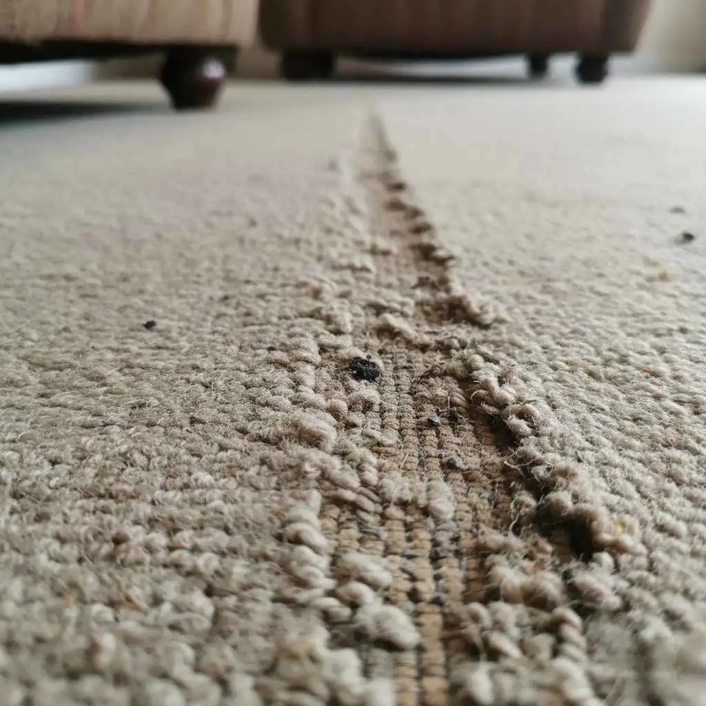 Worn carpet caused by lack of protection