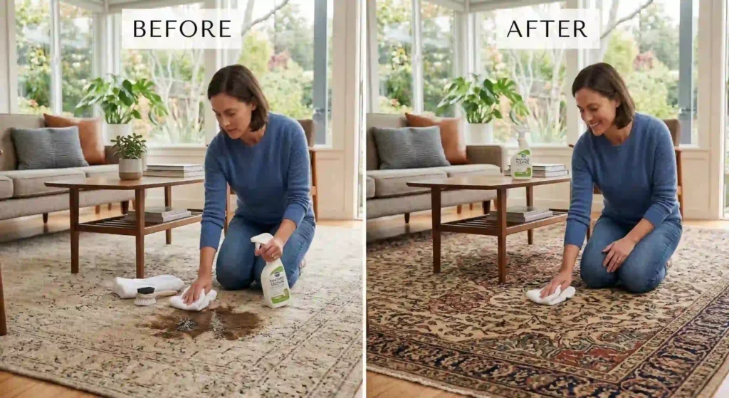 beforeafter image of pet stain removal on carpet.