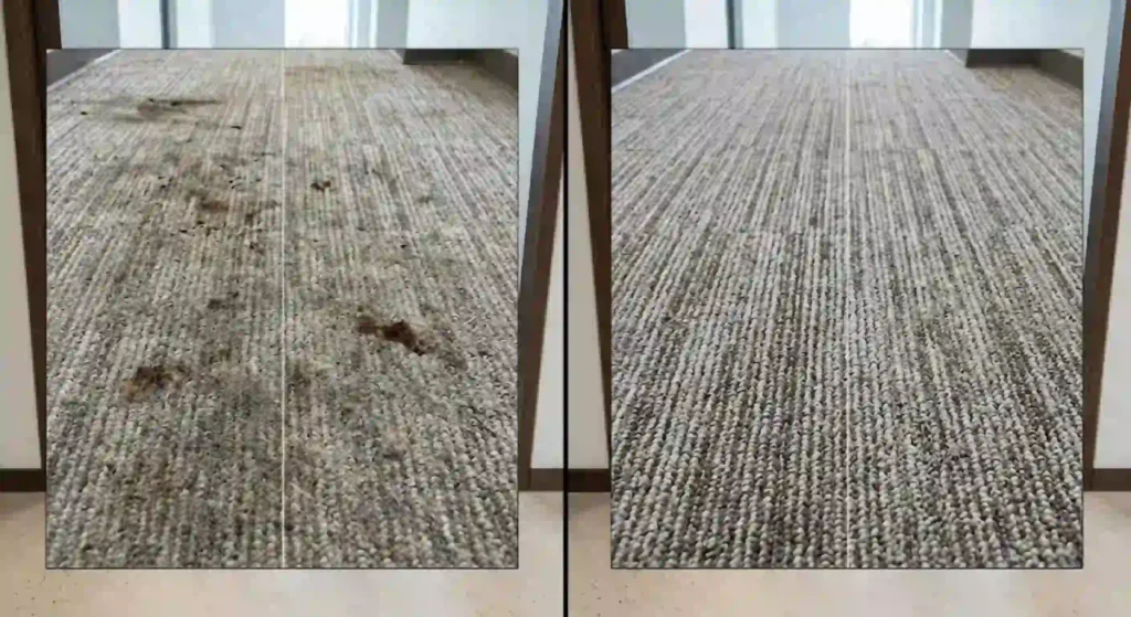 Side-by-side clean vs dirty carpet comparison