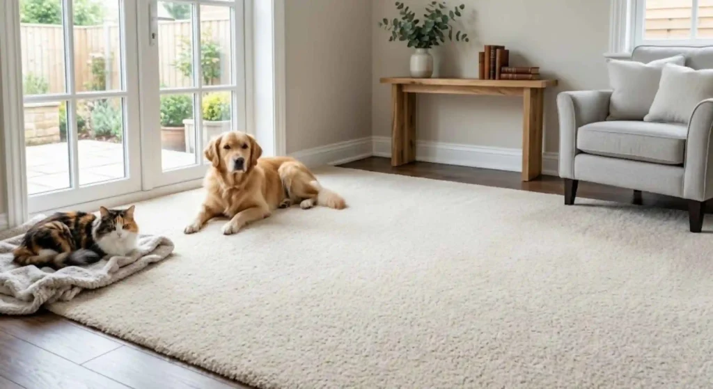 fresh, clean living room with pets