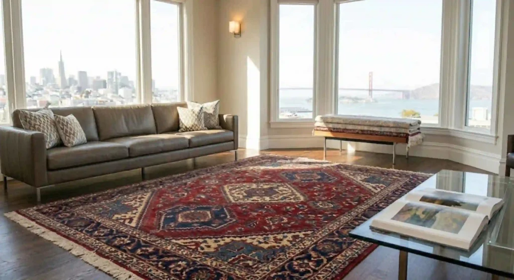 Bright and clean rug in modern San Francisco living room