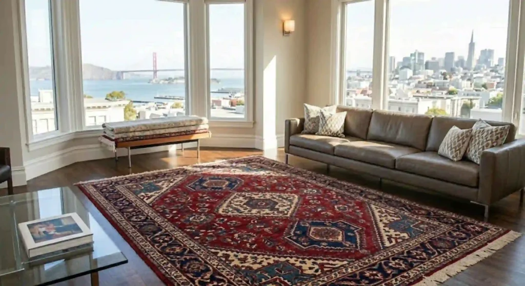 Restored oriental rug after deep cleaning process