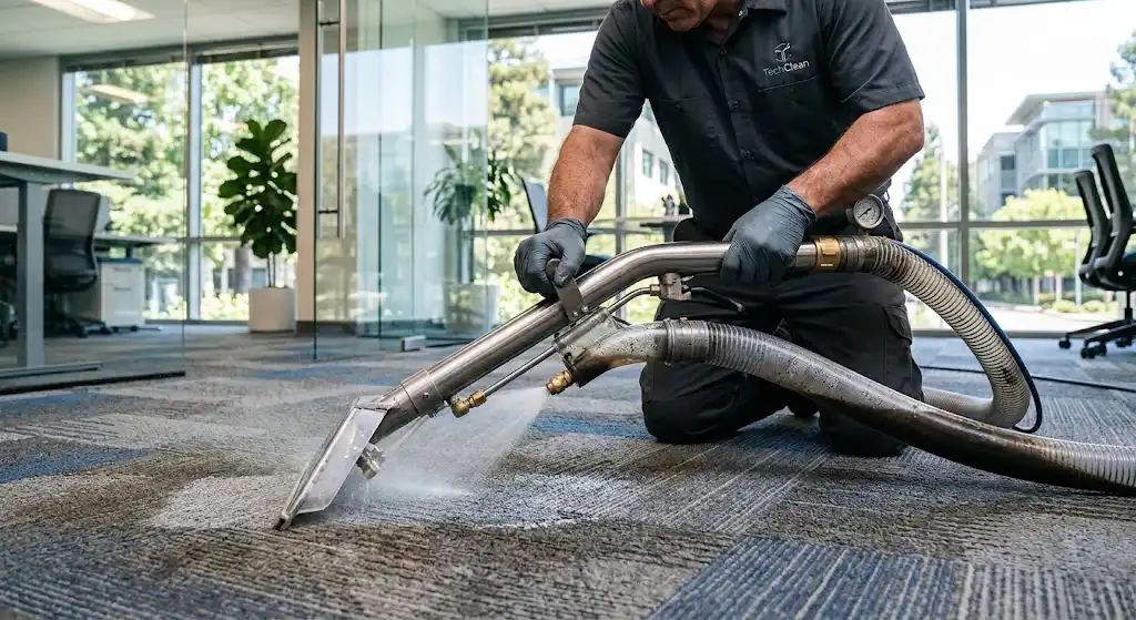 Deep carpet extraction equipment cleaning an office in Palo Alto