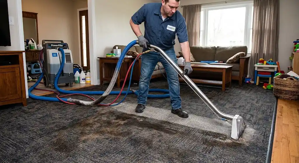 Professional steam extraction for pet-stained carpet in San Mateo