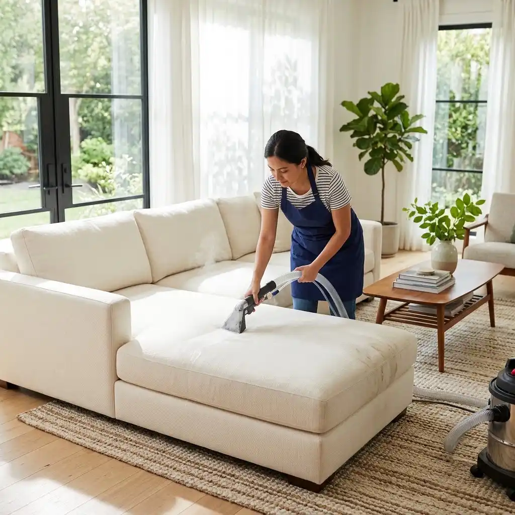Freshly cleaned sofa after professional upholstery stain removal