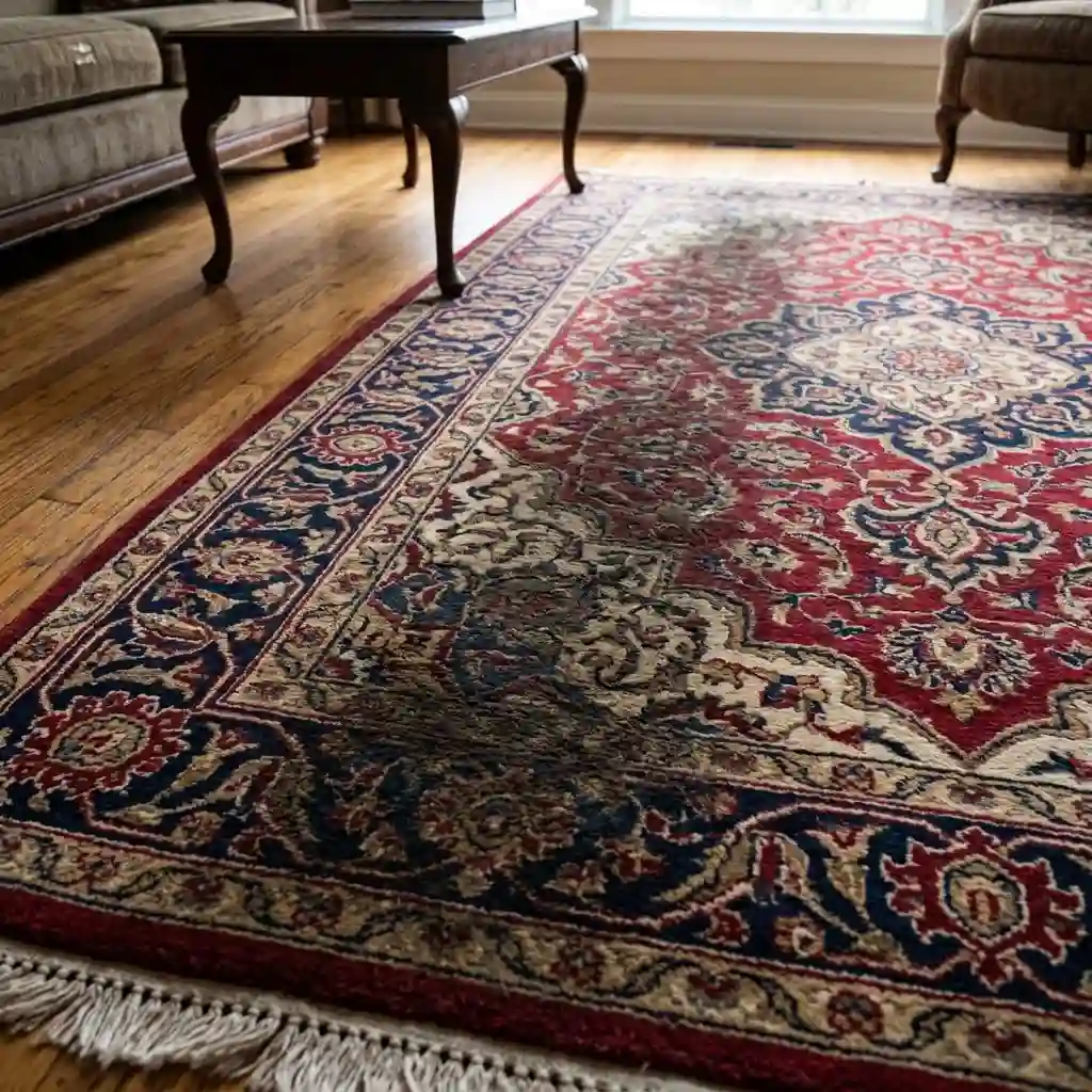 High-traffic soil buildup on an Oriental living room rug